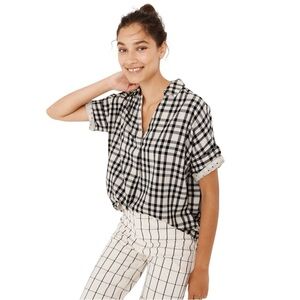 Madewell Courier Button-Back Shirt in Plaid With Polka Dot Cuff Sleeve